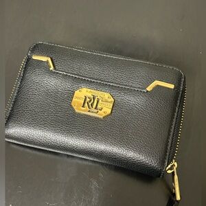 Ralph Lauren Gold Leather Zip Wallet Leather